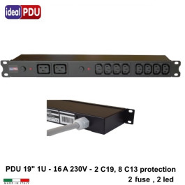 PDU Multipresa Serie VDE 19" - 16A 230V - 8 C13 + 2 C19 Fuse